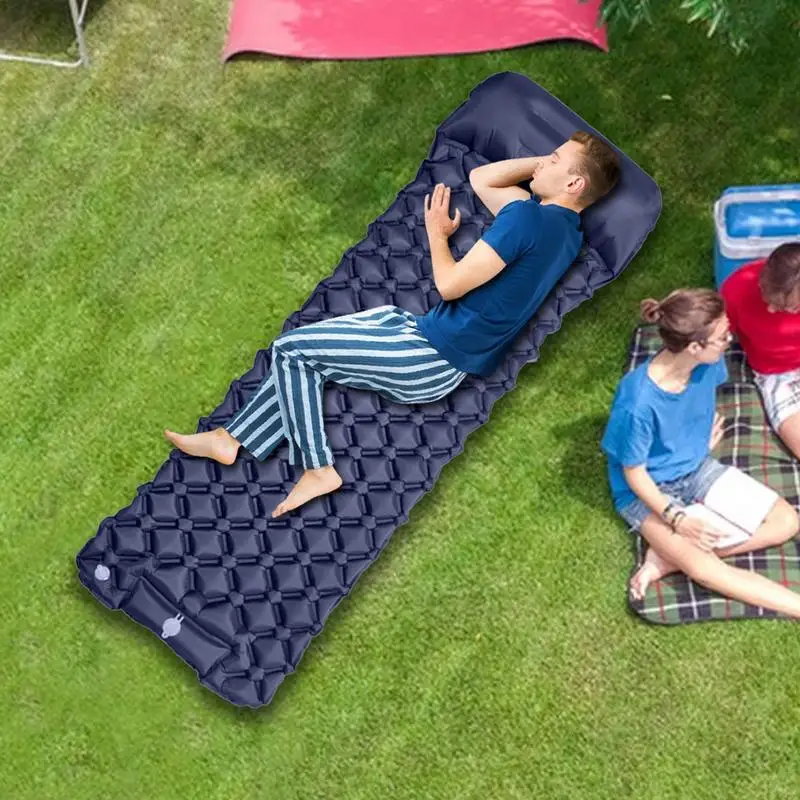 Inflatable Camping Mattress With Pillow Outdoor Sleeping Pad Ultralights Air Mat Built-in Footstep Inflator Pump For Camp Tent