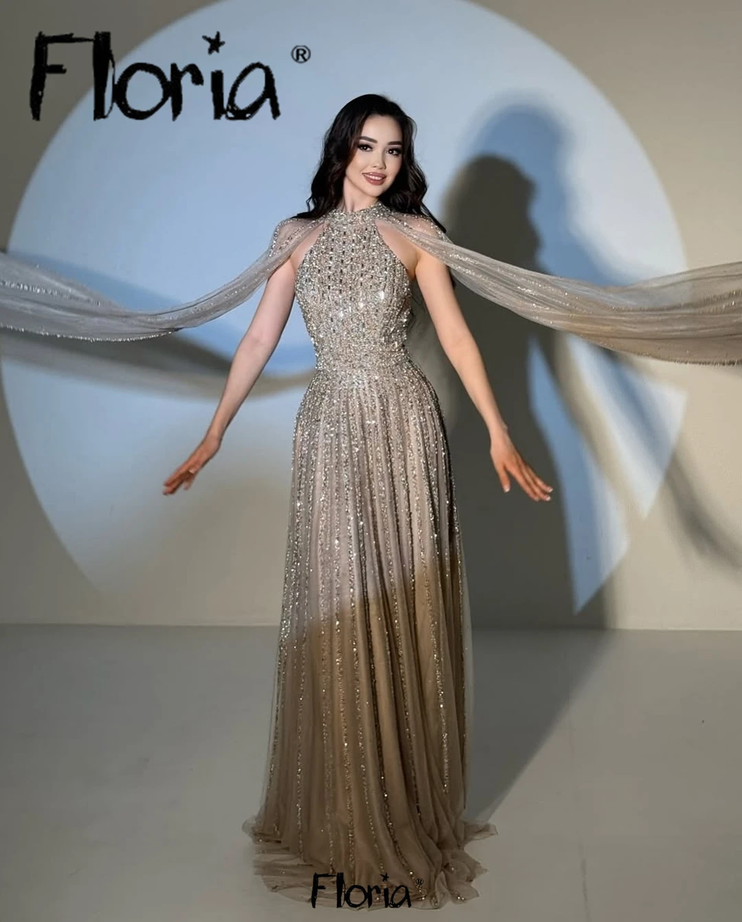 

Arabic Women's Dark Champagne Prom Dress With Elegant Cape Sleeve Brown Long Wedding Guest Gown Customized Engagement Party Gown