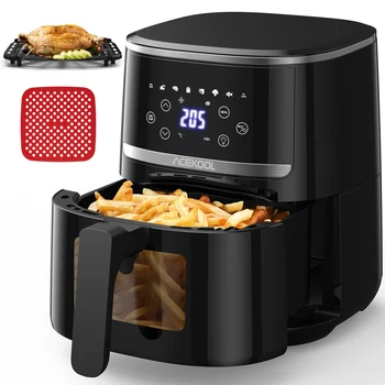 5 Quart Digital Display Air Fryer เครื่องปิ้งขนมปังเตาอบ Combo 8 การทําอาหารที่ตั้งไว้ล่วงหน้า Oilless หม้อหุงข้าว, หน้าต่างที่มองเห็นได้, เครื่องล้างจานปลอดภัยตะกร้า