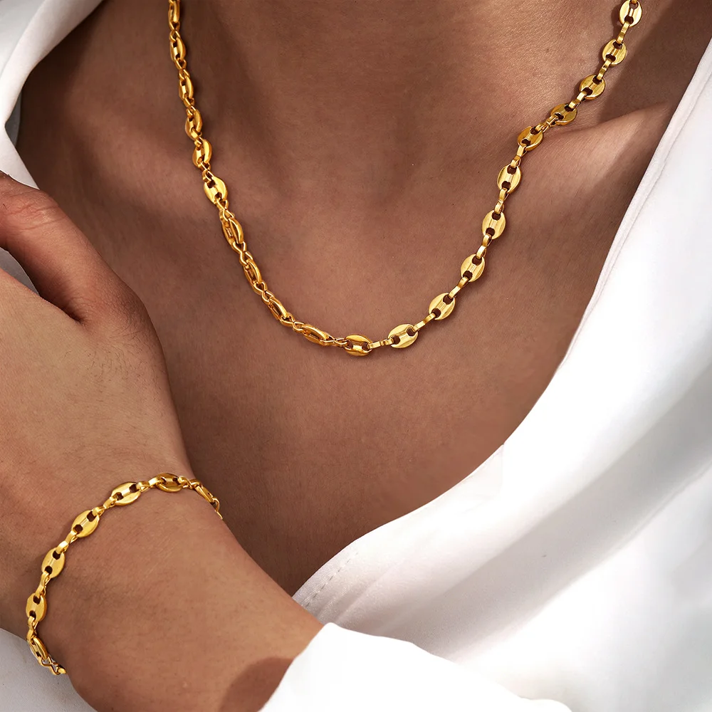 

Boho style pig nose shape bracelet and necklace set, waterproof and non-fading, women's jewelry, wedding party gifts