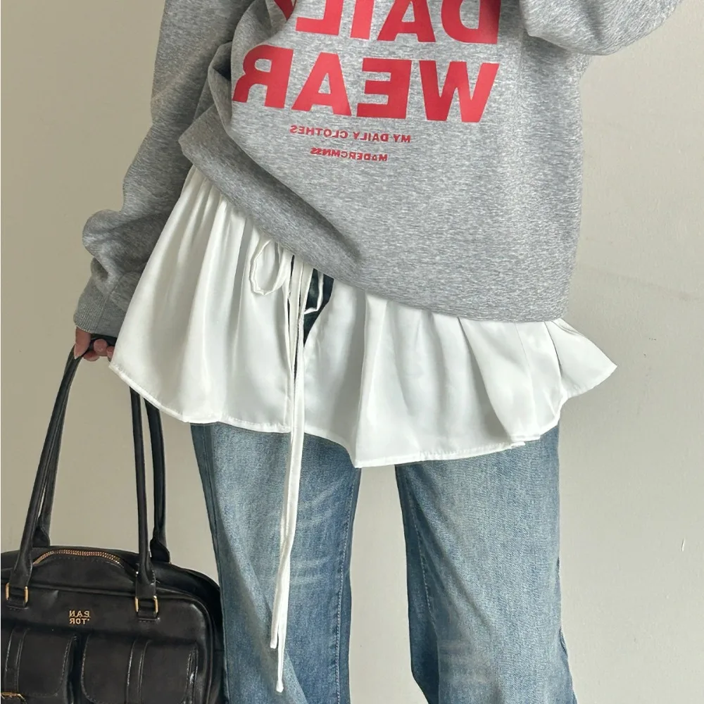 

Hip-hop Layer Outfits Skirt Shirt Extender Y2K Lace Up Hip Scarf Sweet Solid Color Ruffled Edge Waistband Waist Accessories