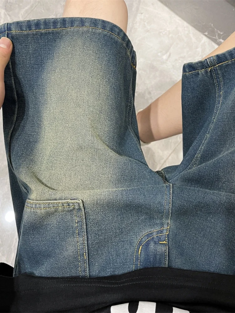 

Летние синие мужские джинсовые шорты с эффектом потертости, модные брендовые шорты Vibe, длиной пять дюймов, рабочая одежда Haome, прямой крой со средней талией