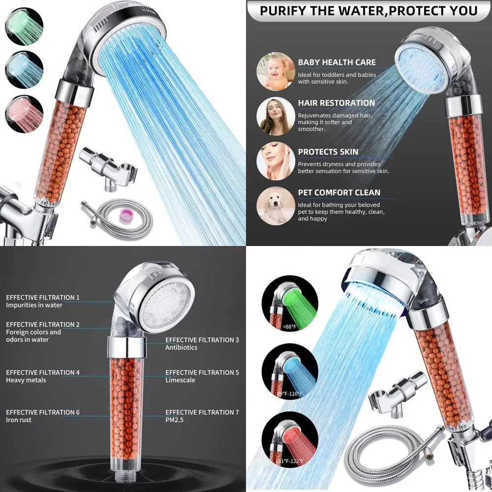 

Color-Changing LED Showerhead with Filtered Water, Handheld Option, and Water-Saving Feature