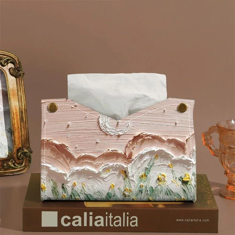 Scatola di fazzoletti per pittura a olio di fiori retrò europei scatola di fazzoletti per auto avanzata borsa di immagazzinaggio cosmetica scatola di immagazzinaggio di articoli vari decorazioni per la casa