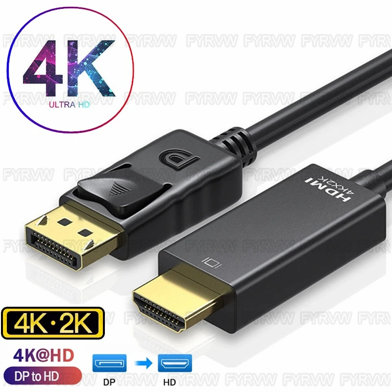 4K DisplayPort to HDMI-compatible Cable DP to HDTV Cable for Laptop HDTV Projector Video Audio DisplayPort HDTV Splitter Cable