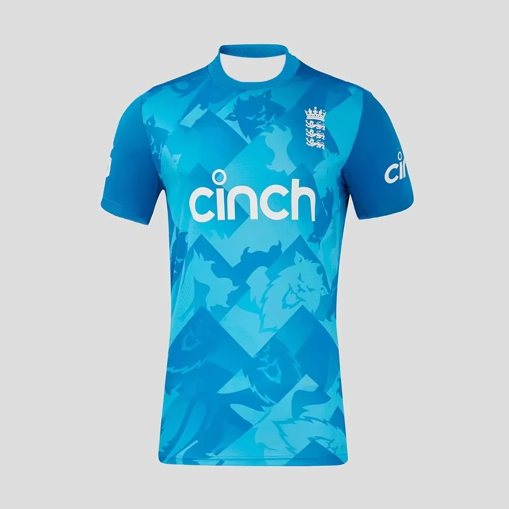 England Cricket ODI Jersey, Geometric Beast Pattern with Three Lions Crest, Breathable Performance Shirt for Cricket Fans