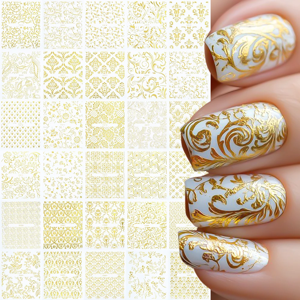 30Pcs 3D Baroque Flower Nail Stickers 6.5*5.2cm Vintage Flor
