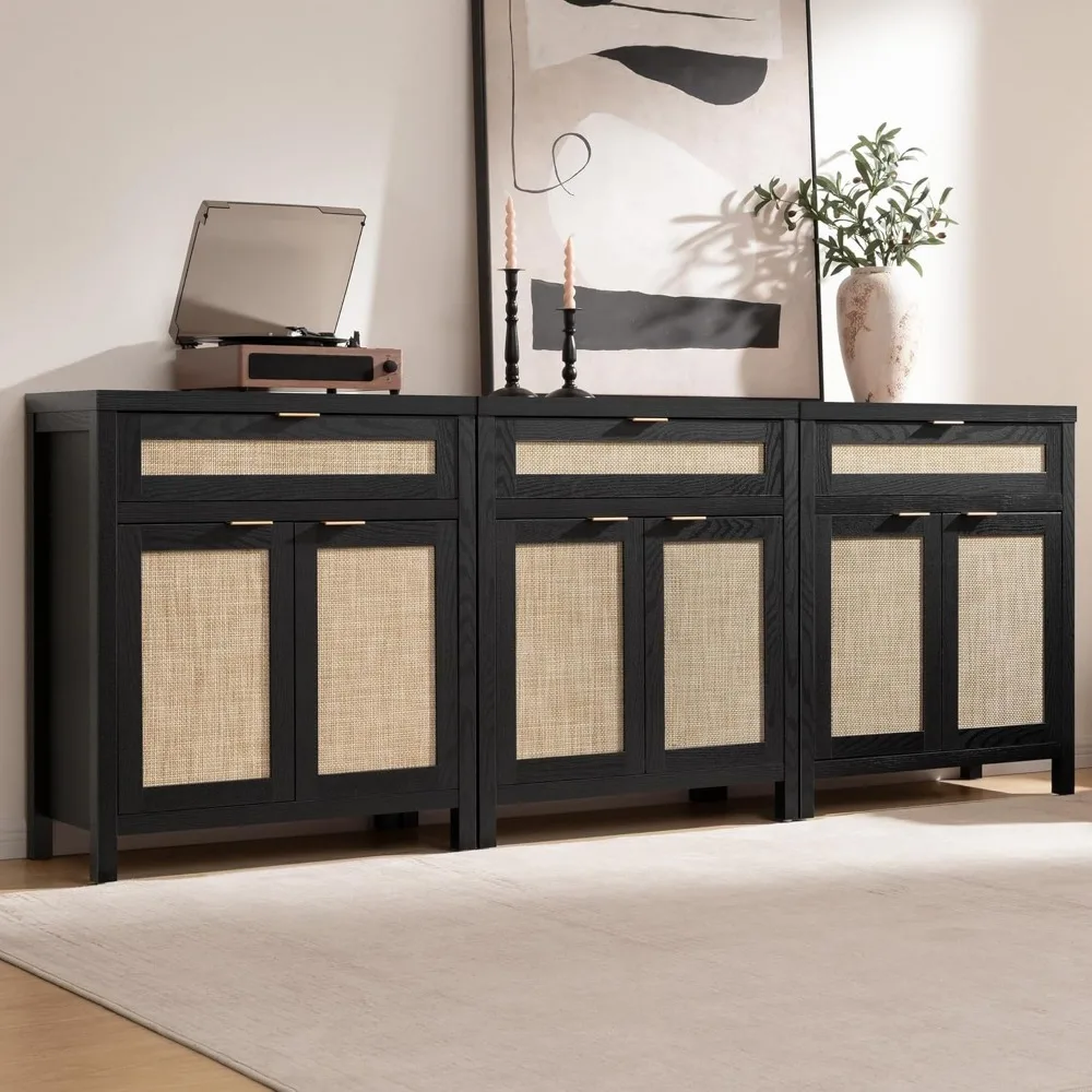 

Набор из 3 шкафов для хранения буфета из ротанга Credenza, современный консольный акцентный шкаф с дверцами и ящиком, C