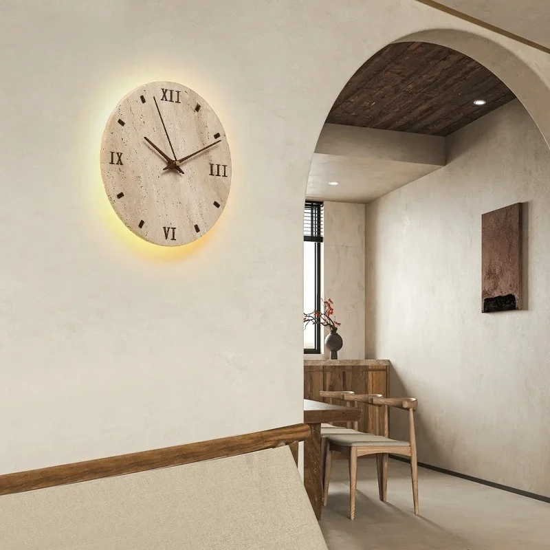 Yellow Travertine Clock Wall Lamp led square round stone lamp Bedroom Living Room Background Light Staircase Entrance lamp