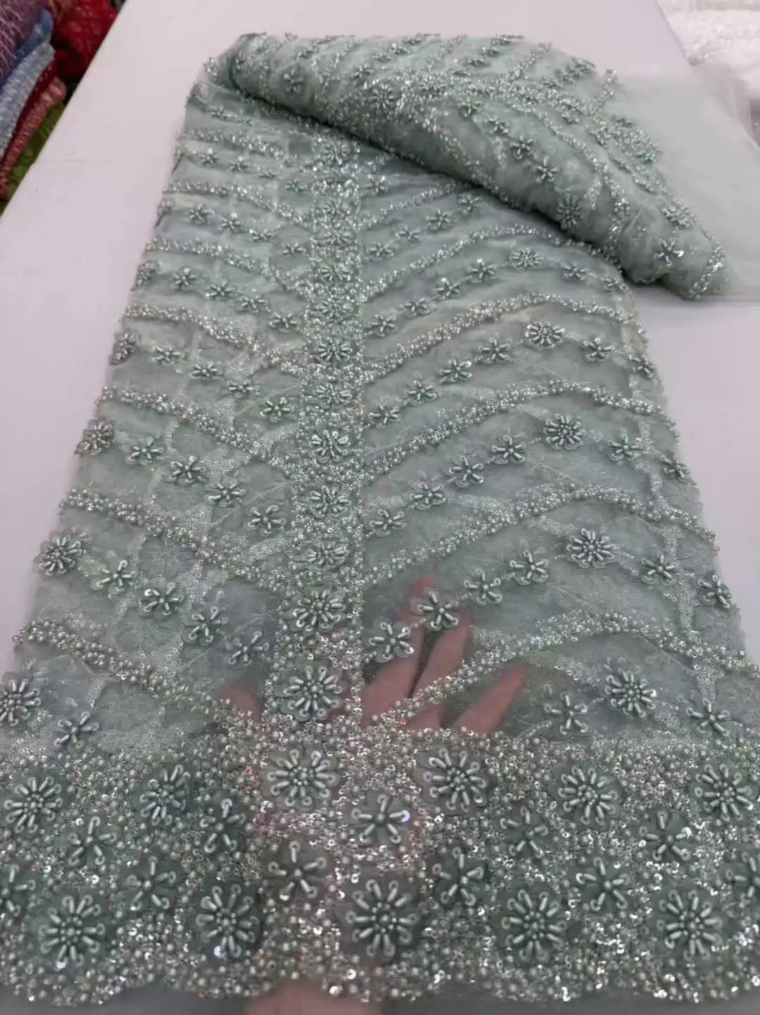 

Кружевная ткань SJ Lace African Nigerian Groom Tulle 2026: Высококачественная ткань с бисером и пайетками, вышивка, нигерийское французское кружево для свадебных торжеств