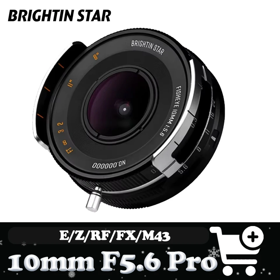 

Brightin Star 10mm F5.6 Pro APS-C Manual Focus Fisheye Lens Ultra Wide Angle Cookies Lens for Sony FS7 Nikon Z5 Fuji X-H1