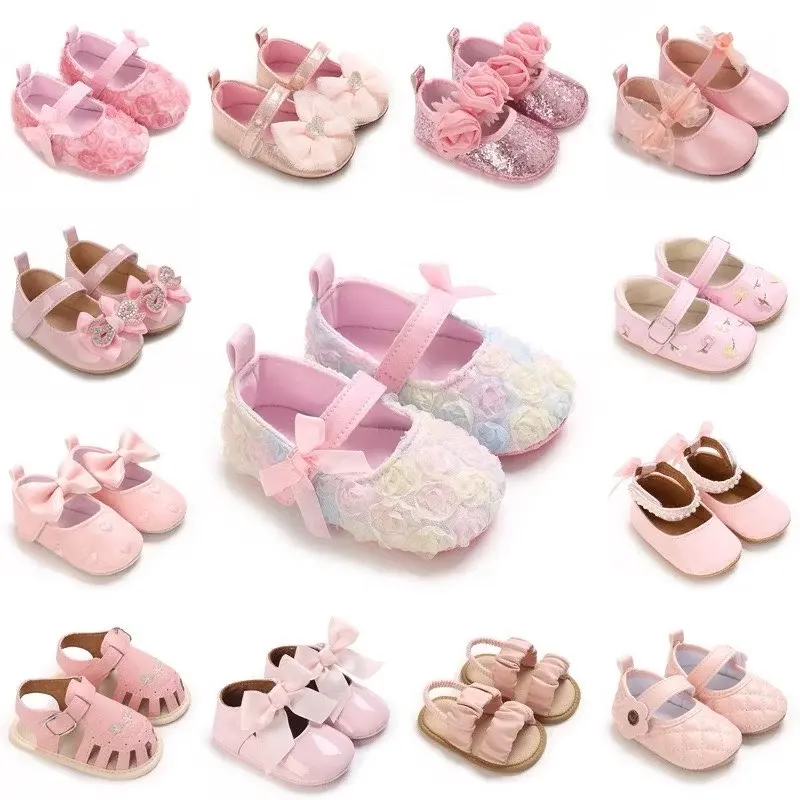 Pink Shoes for Baby Girl 0-18M Girl Soft Sole Princess Shoes Formal Wedding Birthday Party Toddler