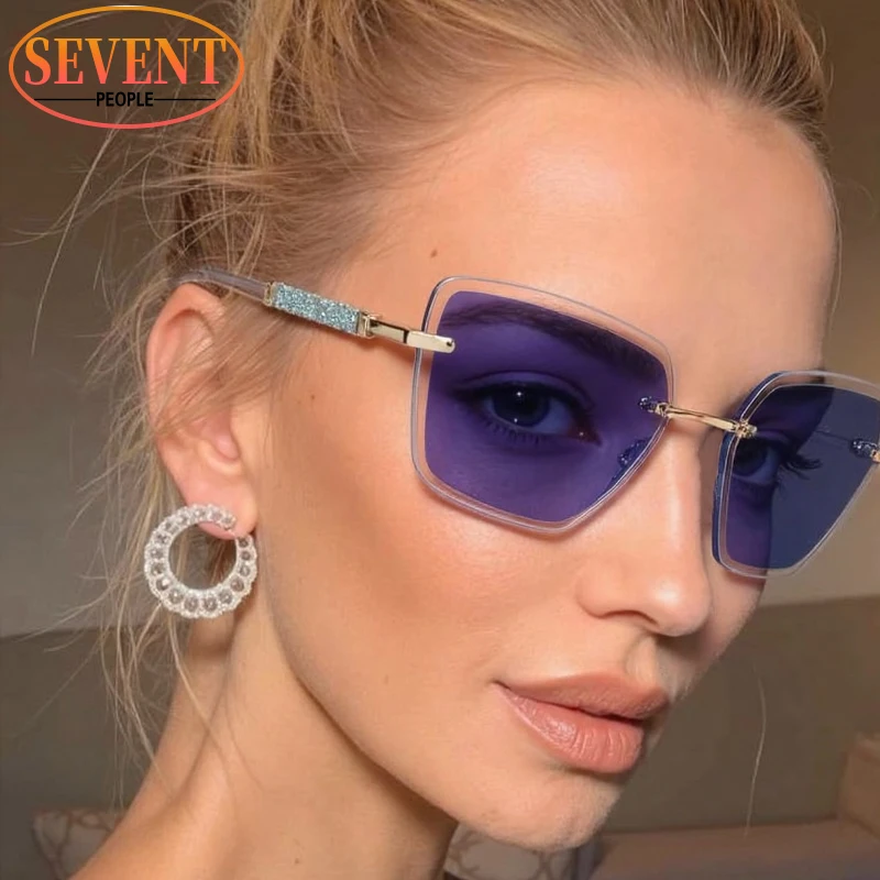 المتضخم مربع بدون شفة النظارات الشمسية اللونية النساء 2025 العلامة التجارية الفاخرة نظارات الكمبيوتر مكافحة الضوء الأزرق النظارات UV400 الظل #1