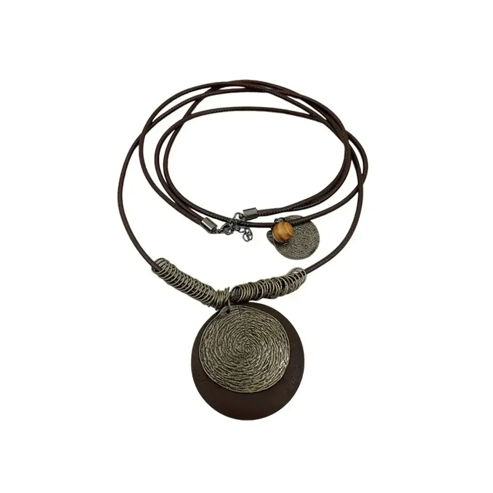 

Sweet Tassel Ethnic Style Wooden Necklace Geometric Shape Wax Rope Long Sweater Chain Brown Cowgirl Bohemian Style Necklace Gift