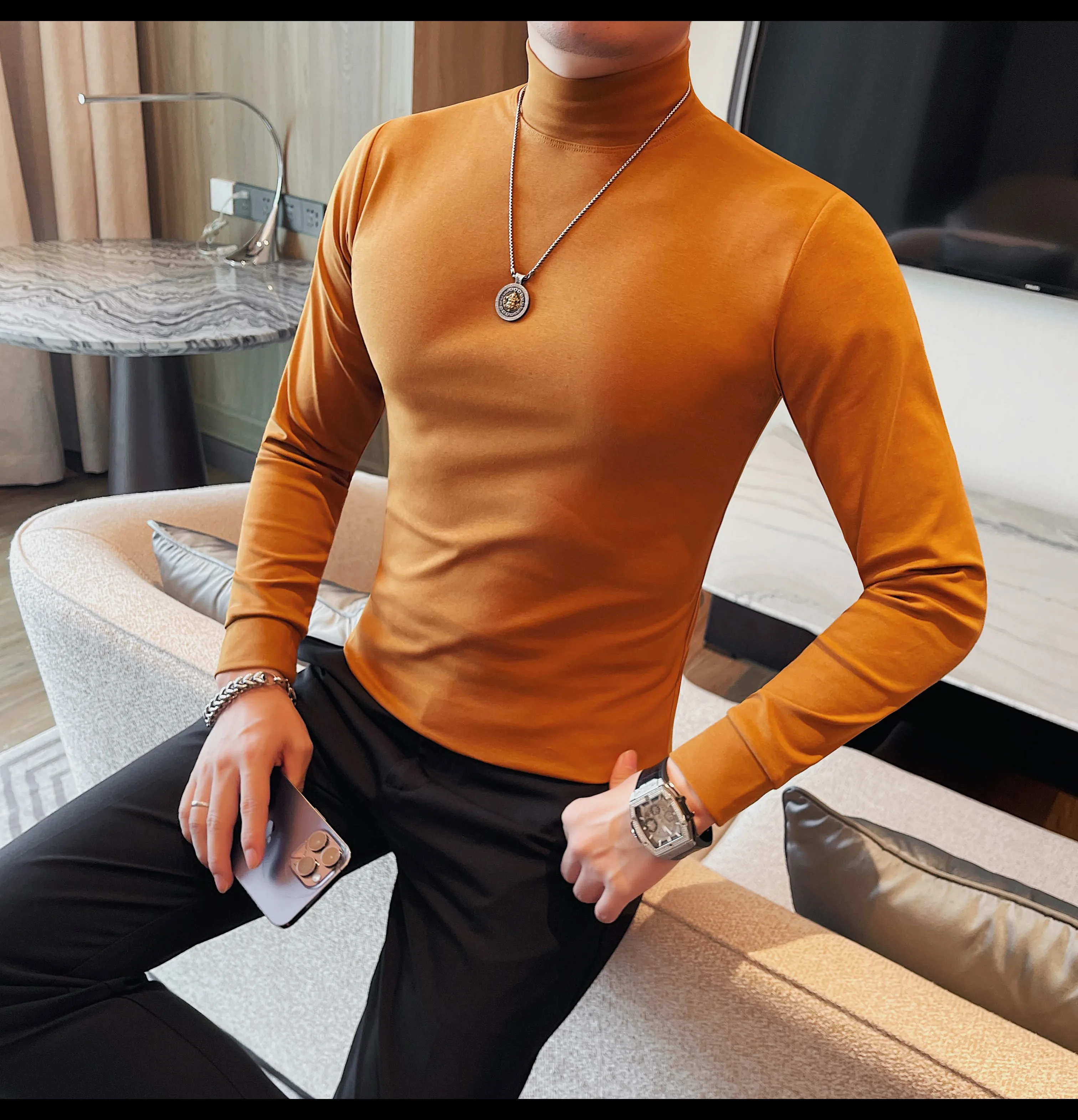2026 Herren Thermounterwäsche Rollkragen-Hemd mit Revers, dünnes Modal-Herbst- und Winter-Langarm-Unterhemd, einlagiges Slim-Fit-Oberteil – Detail 20