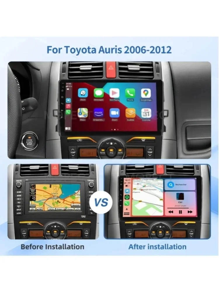 MOPECT 64G/128G 9 Zoll 2 DIN Android 15 Autoradio für Toyota Auris E150 2006-2012 mit Android Auto, Bluetooth FM RDS Radio SWC USB AUX Split Screen