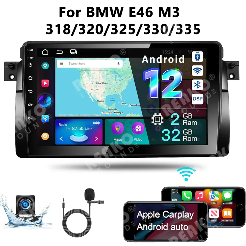 

REAKOSOUND Android Auto for BMW E46 M3 318/320/325/330/335 Wireless CarPlay Car Radio 4G Multimedia WIFI FM RDS DSP Head Unit