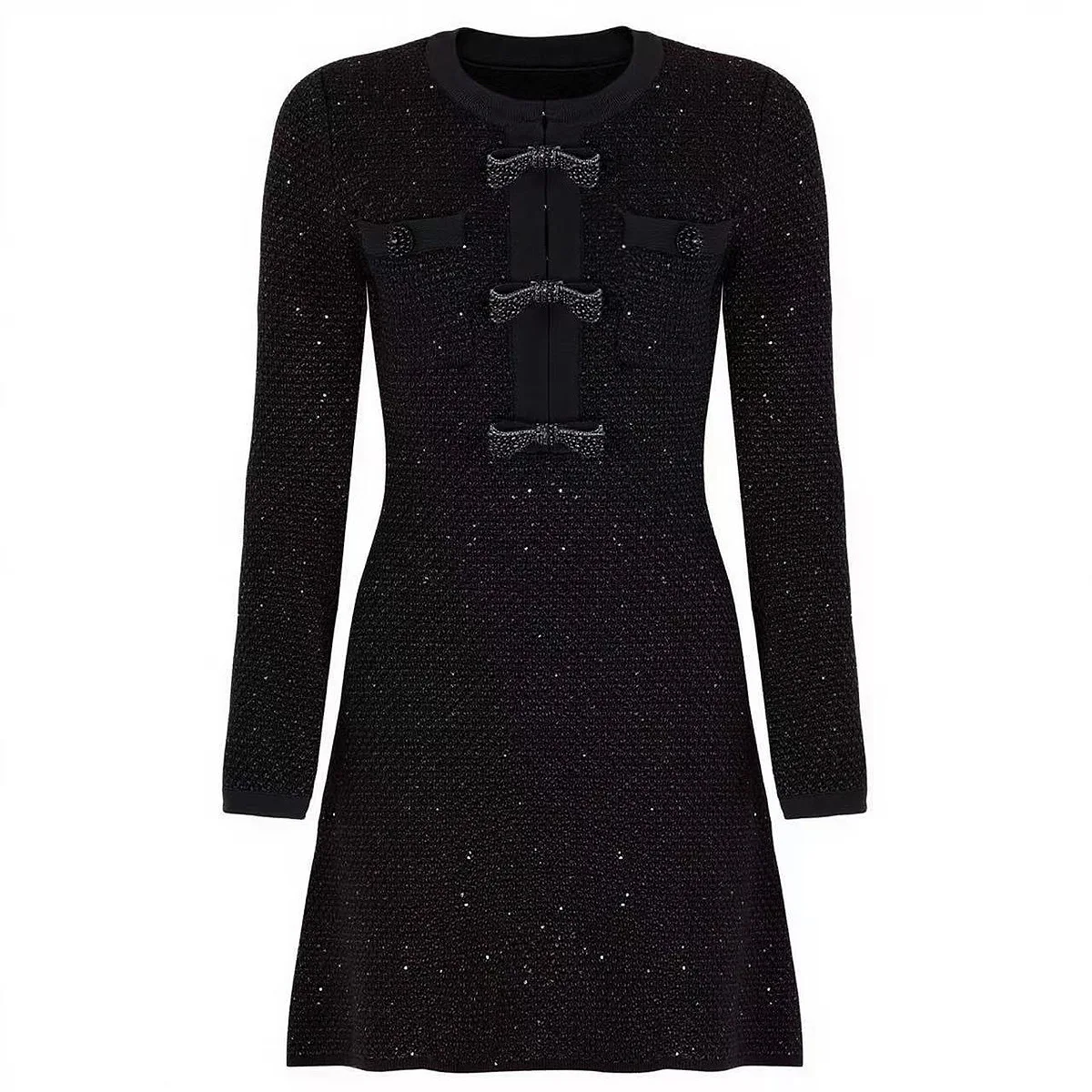 LEOSOXS ชุดเดรสมินิเดรสแขนยาวสำหรับผู้หญิงพร้อมการตกแต่งด้วยโบว์และรายละเอียดกระเป๋าเพื่อความสง่างามทั้งในชีวิตประจำวันและงานปาร์ตี้ 2025 ใหม่