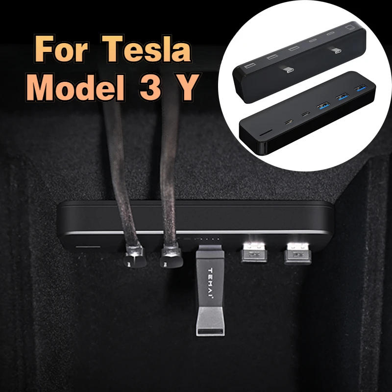 27W Docking Station for Tesla Model 3 Y USB Hub Intelligent Fast Charging 6 in 2 Type-C Micro SD Fast Charge Car Accessories