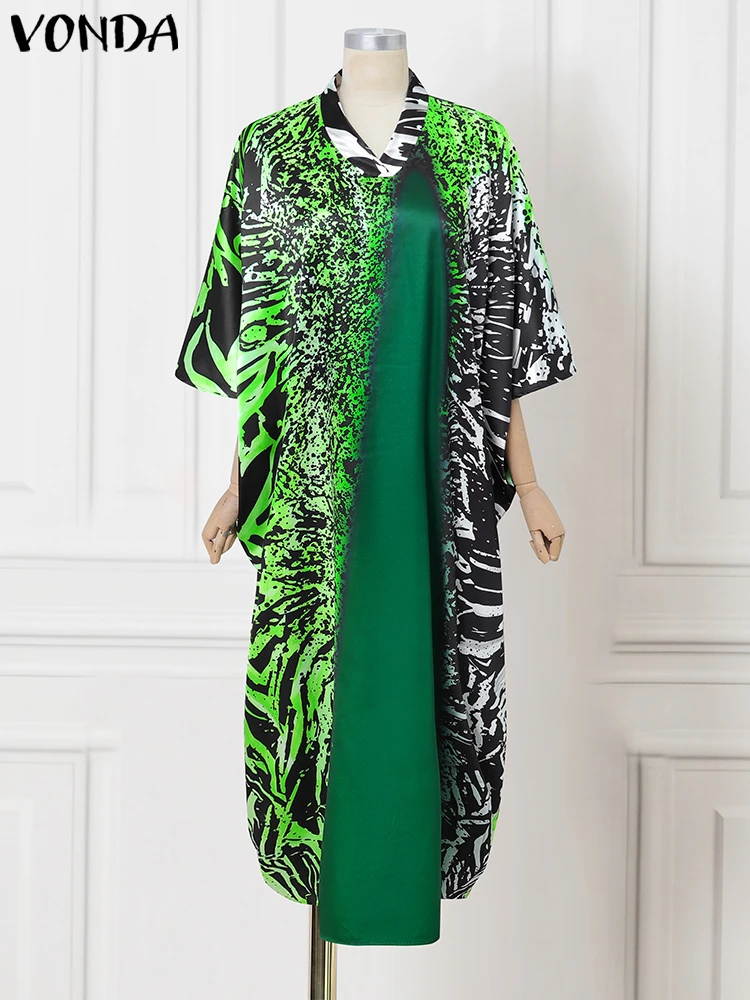 فوندا 2025 فستان نسائي مقاس كبير فستان ماكسي طويل مطبوع عتيق 3/4 كم جناح الخفافيش رداء فضفاض موضة فساتين الحفلات #1