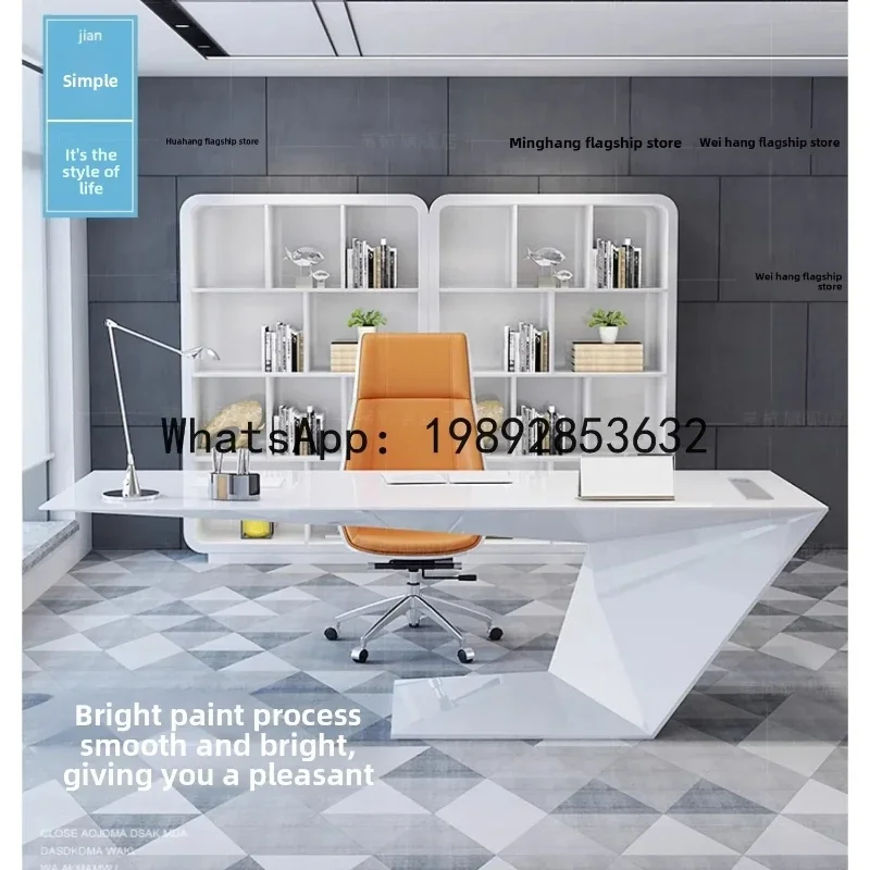 XL  Simple Modern White Lacquer Creative Fashion Executive Desk Irregular Shape