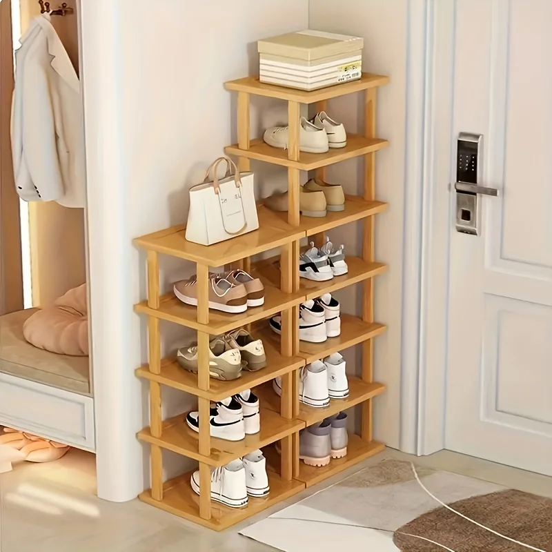 7 Layer Bamboo Vertical Shoe Rack Organizer for Small Spaces - Narrow Tall Shelf for Entryway, Closet, Corner - Space-Saving, St