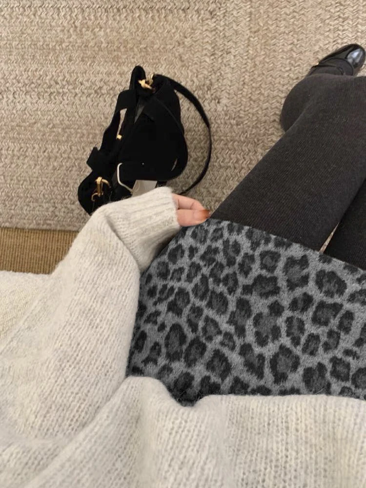 Damen-2025, Herbst-Winter-Minirock mit Leopardenmuster – hoch taillierter, schlankmachender, vielseitiger, figurbetonter Retro-Midirock in A-Linie