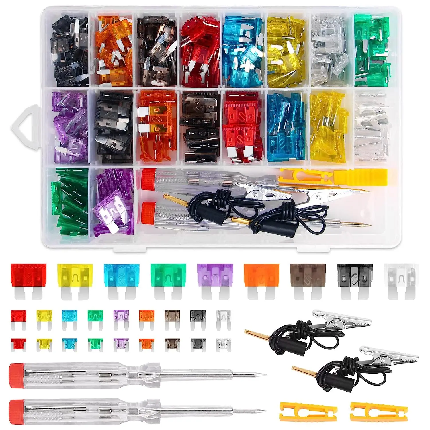 306pcs Fuse Assortment Kit Car Boat Truck SUV Car Assorted Replacement Blade Fuses with 2 Car Fuse Testers and 2 Fuse Pullers