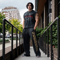 YOUNGLA American streetwear brand men's sports pants, gym sports and fitness loose straight print casual trousers