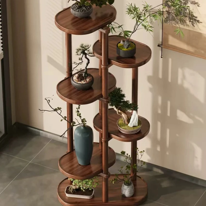 Retro Solid Wood Plant Stand Multi-Tier Floor Bonsai Display Rack for Balcony Flowerpot Stand Living Room Storage Organizer
