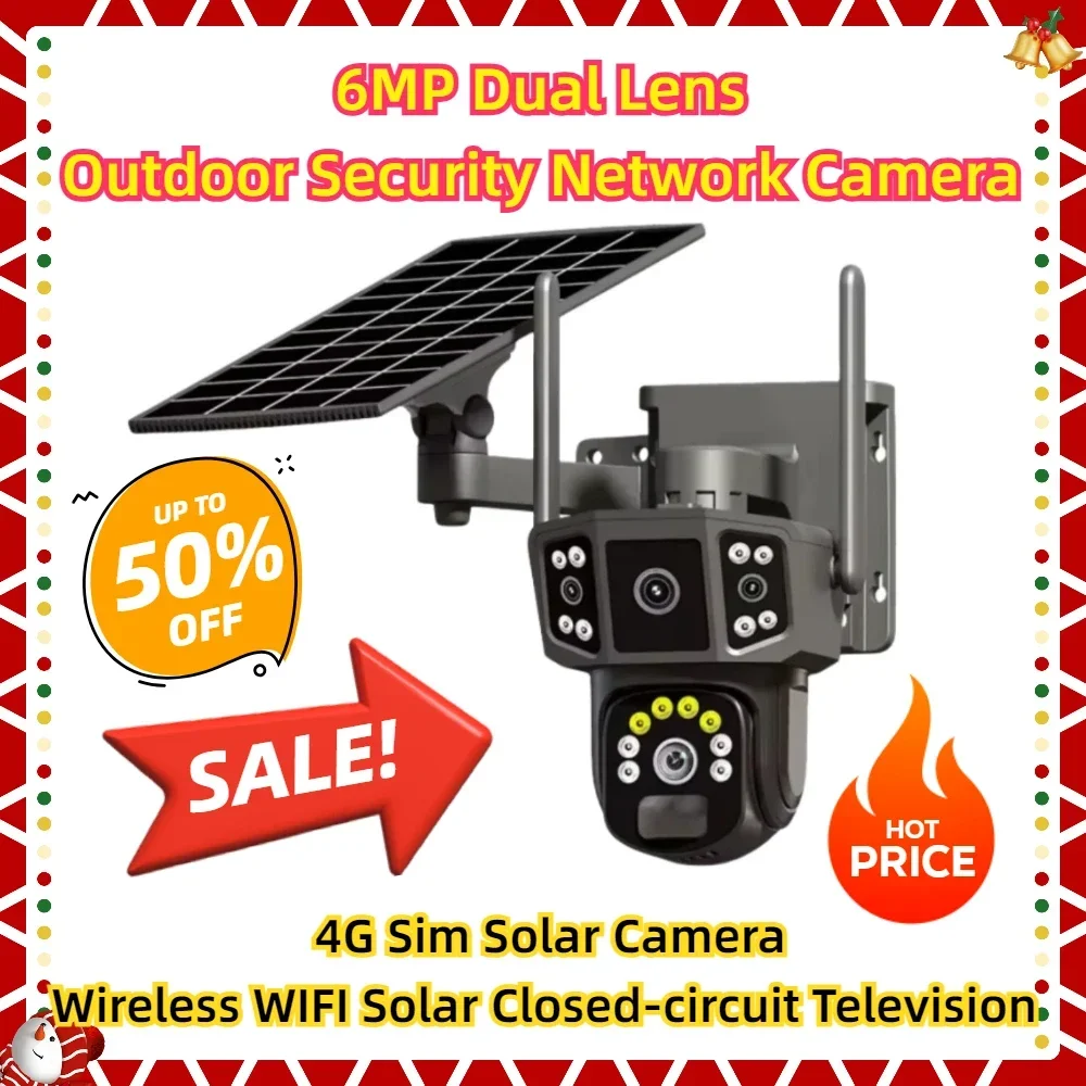 

6MP Dual Lens Outdoor Security Network Camera 4G Sim Solar Camera Wireless WIFI Solar Closed-circuit Television