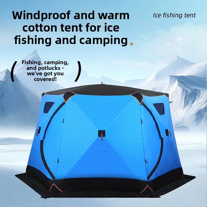 Winter Thickened Thermal Cotton Tent 3.5m Hexagonal Octagonal Camping Ice Fishing Tent with Chimney Mouth Firewood Warm Mouth