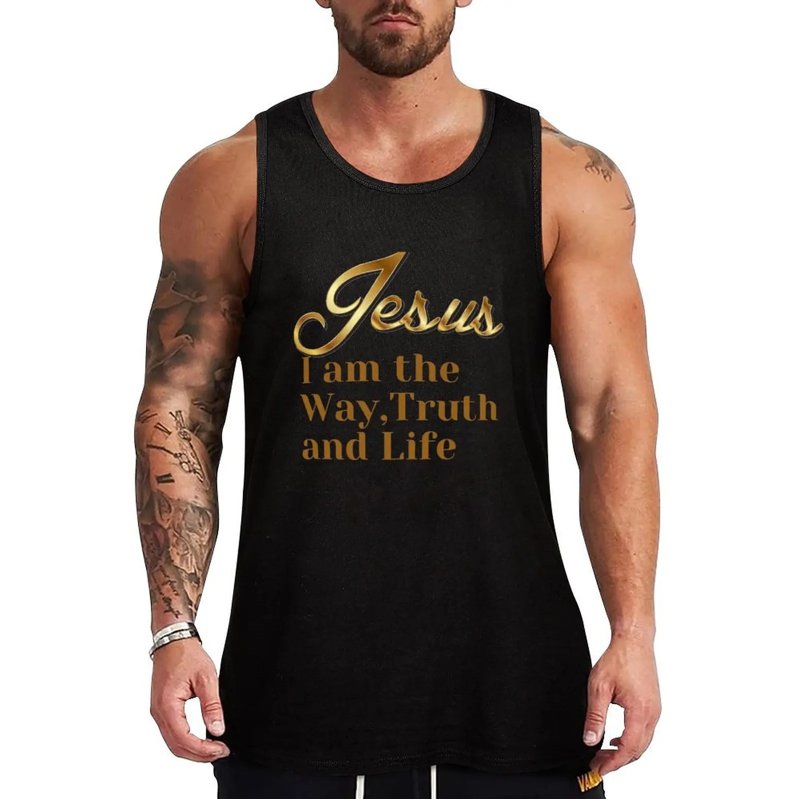 Je suis la Voie, la Vérité et la Vie. Débardeur de sport sans manches Jesus, coupe ajustée, pour la gym