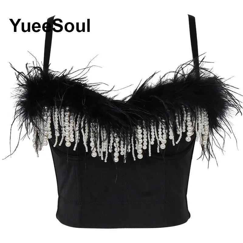 Tops negros Y2K con lentejuelas y diamantes de imitación blancos, Top corto ajustado con borlas, Top gótico para fiesta, Club, boda, calle alta, corsé Sexy, camisola