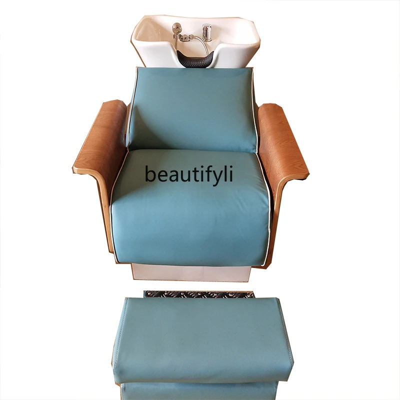 

Hairdressing Solid Wood Shampoo Deep Basin Punch Bed Barber Shop Flushing Japanese and Korean Simple Ceramic Basin Shampoo Chair