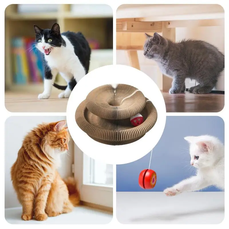 Cat Scratching Stand Round Cats Accordion Toy Interactive Cat Cardboard Toys Foldable Cat Accordion Toy With Bell Ball for Pets