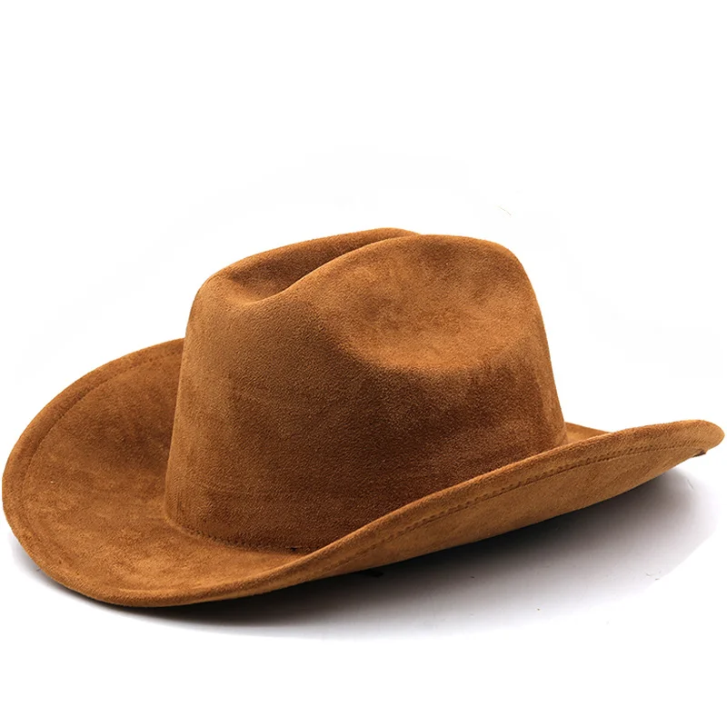 

Simple Fedora Hat Men Women Suede Imitation Winter west cowboy Hats Fashion Khaki Top Jazz Hat Fedoras Chapeau Sombrero Mujer