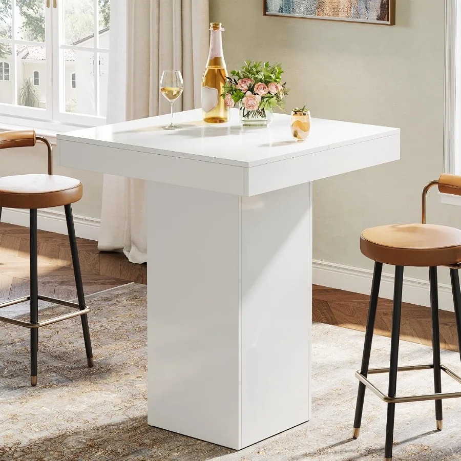 Square Bar Table, Modern Kitchen Dining Table, Counter Height Pub Cocktail Tables for Dining Room, Tavern, Coffee Corner, Party