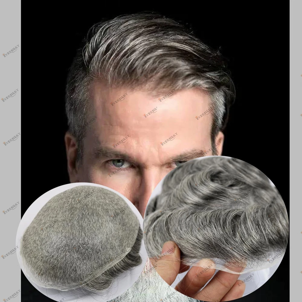 

Super Natural Human Hair Men's Toupee 90% Density Ultra Thin 0.02mm Poly Skin Vloop Toupee for Baldness Men Invisible Microskin