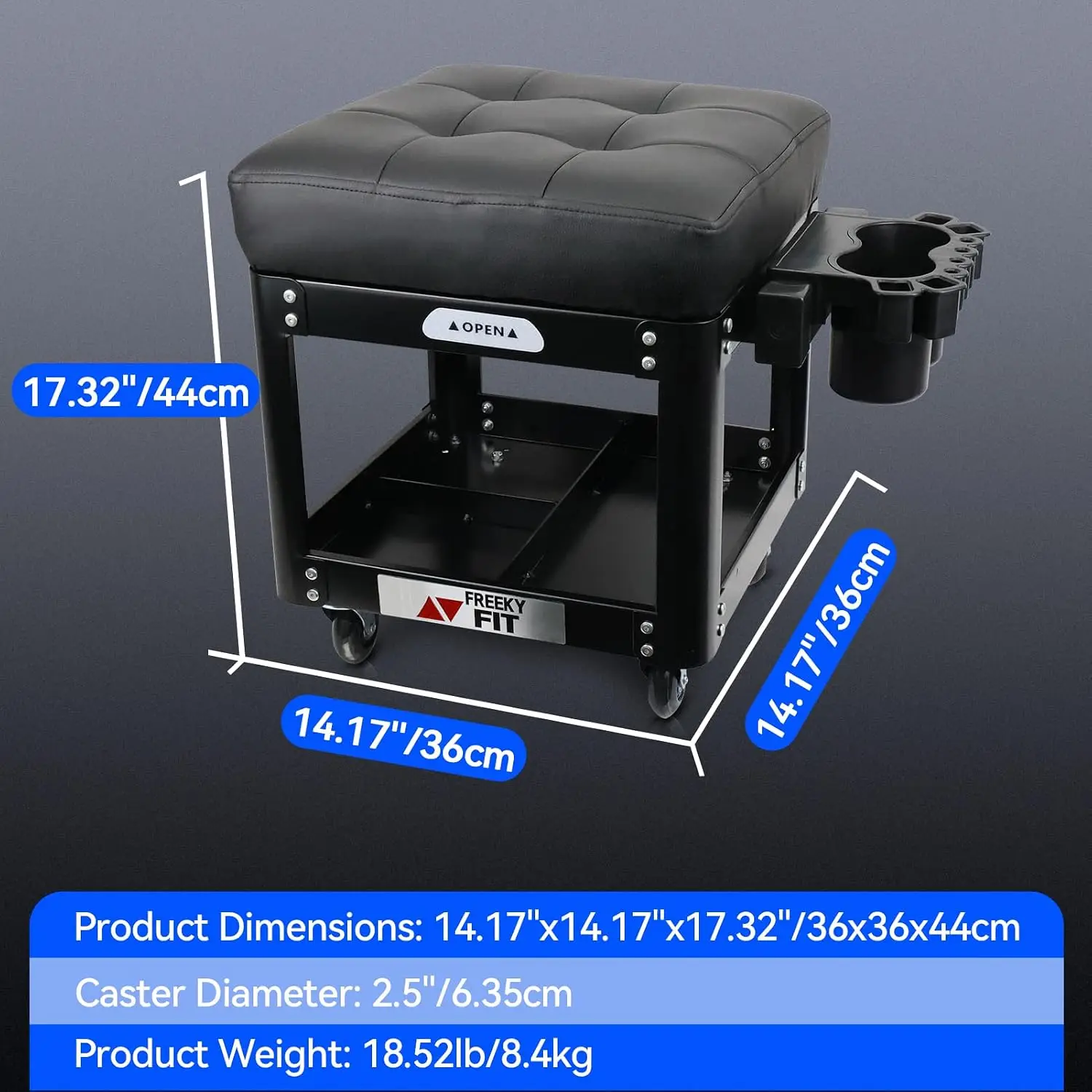 Rolling Creeper Garage Shop Seat for Men, Padded Mechanics Stool with Tool Tray Storage for Garage, Rolling Workshop Stool