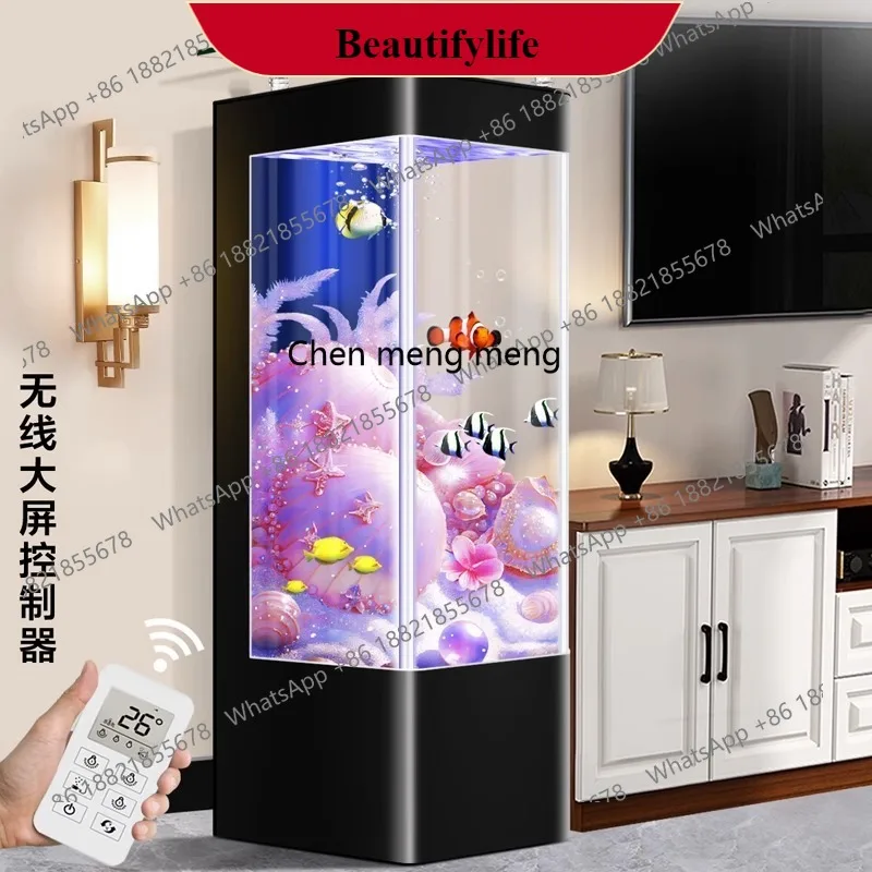 

G153 Household light luxury fish tank, living room, small integrated water-free back filter floor-to-ceiling vertical goldfish t