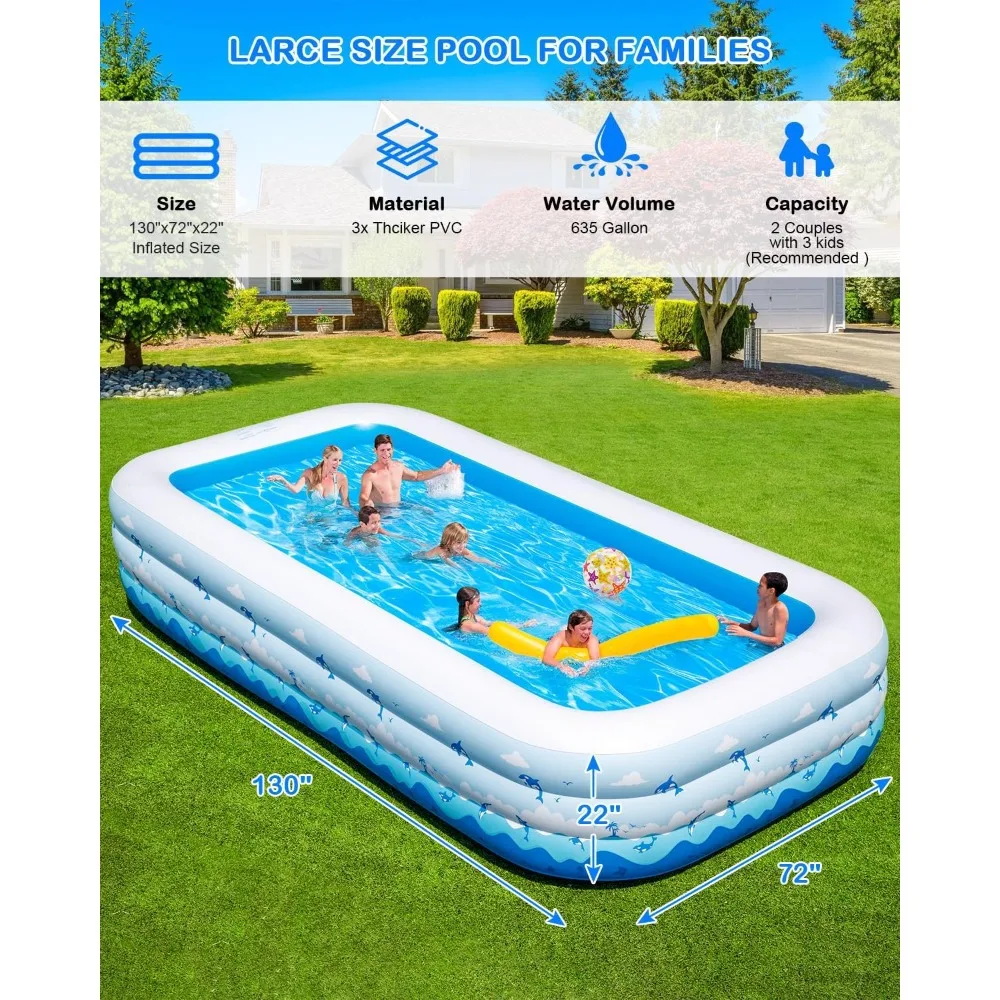 

Large Inflatable Pool with Pump Family Blow Up Pools, Swimming Backyard Pool for Adults, Summer Water Party – Easy Set Up