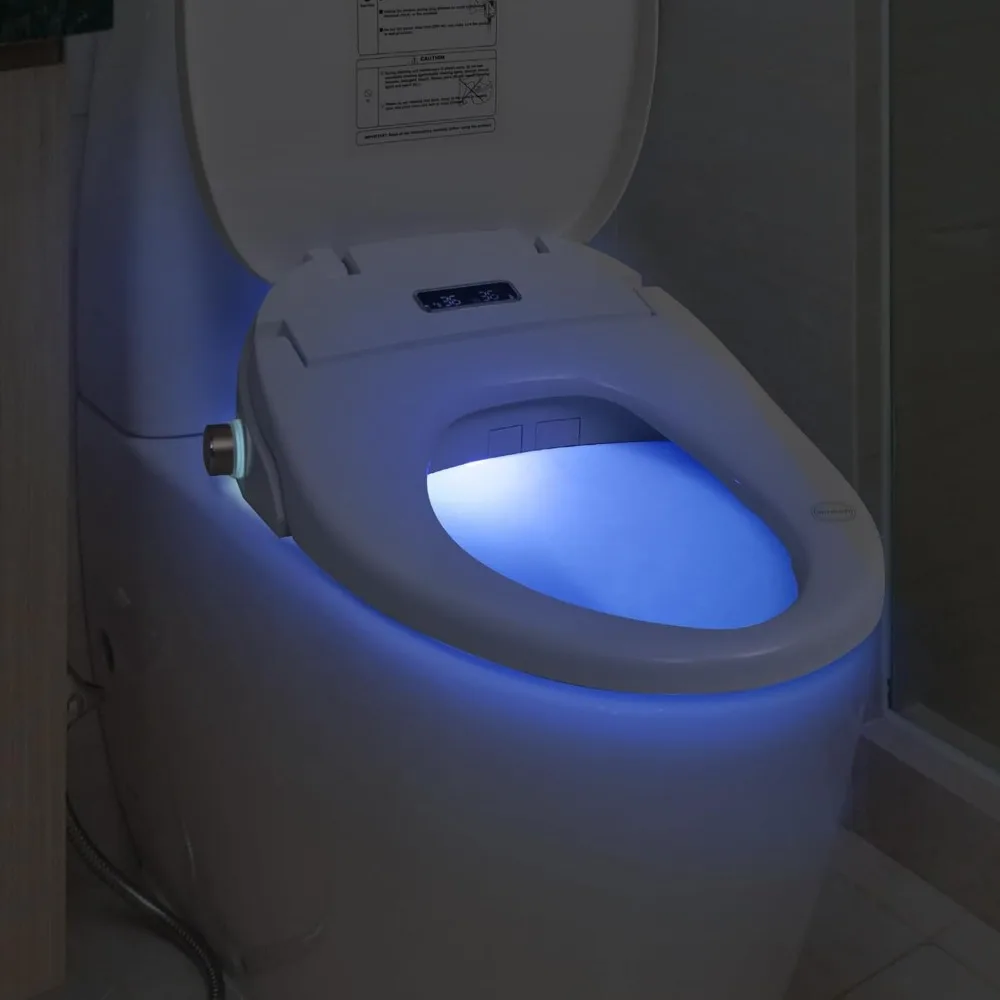 Siège de toilette chauffant pour toilettes allongées en forme de V – Bidet lavage à l'eau chaude, buse autonettoyante, sèche-linge à air chaud, désodorisant