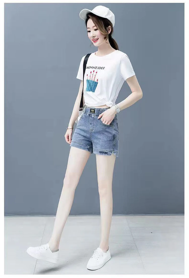 High waisted denim shorts for the 2024 summer new Korean version in large size for slimming effect