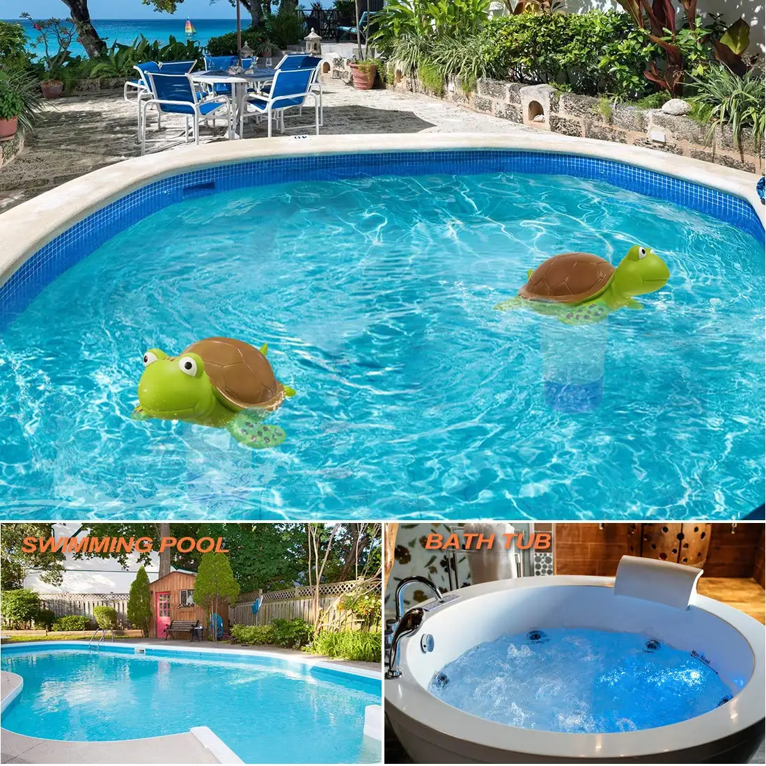 Floating Pool Chlorine Dispenser (Green Turtle), Fits 1 and 3 Inch Tablets for Large and Small Pools, Hot Tub, Spa