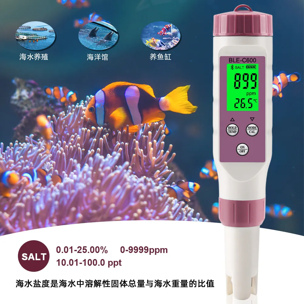 NEW  Bluetooth Smart Water Quality Testing Pen High Precision PH Fish Tank Aquaculture Salinity Meter Conductivity Meter