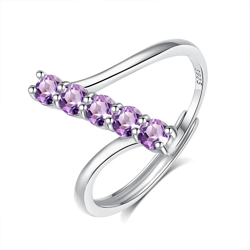 925 Sterling Silver Fine Gorgous Resizable Size Ring Natural Amethyst Jewelry Gift for Women Anniversary Birthday Elegant