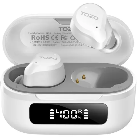 TOZO New Arrival NC9 True Wireless Earbuds In-Ear Active Noise Cancelling 6 Mics ENC Calls Clear AI Language Translator-White