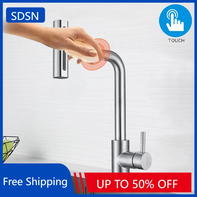 Feiyu Sentuh Keran Wastafel Dapur Tarik Ke Bawah Keran Mixer Wastafel Dapur Panas Dingin Keran Dapur Air Terjun Sentuh Baja Tahan Karat