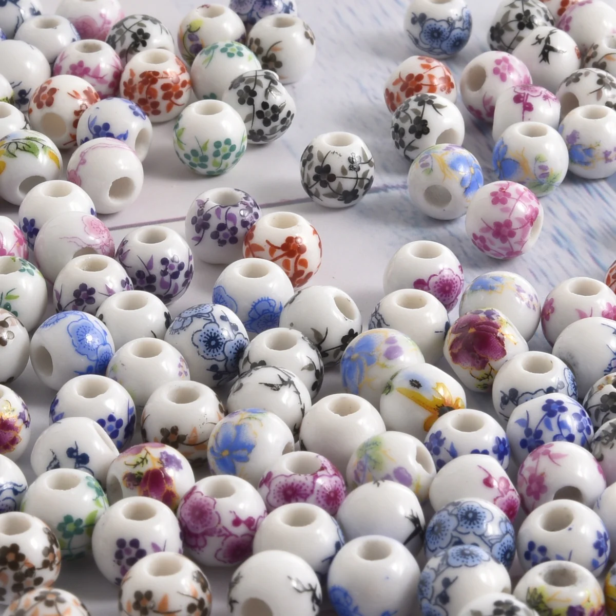Fashion 10/30/50/100pcs/lot 8mm Round Ceramic Beads Colorful Flower Patterns Loose Spacer Beads For DIY Charms Bracelet Necklace
